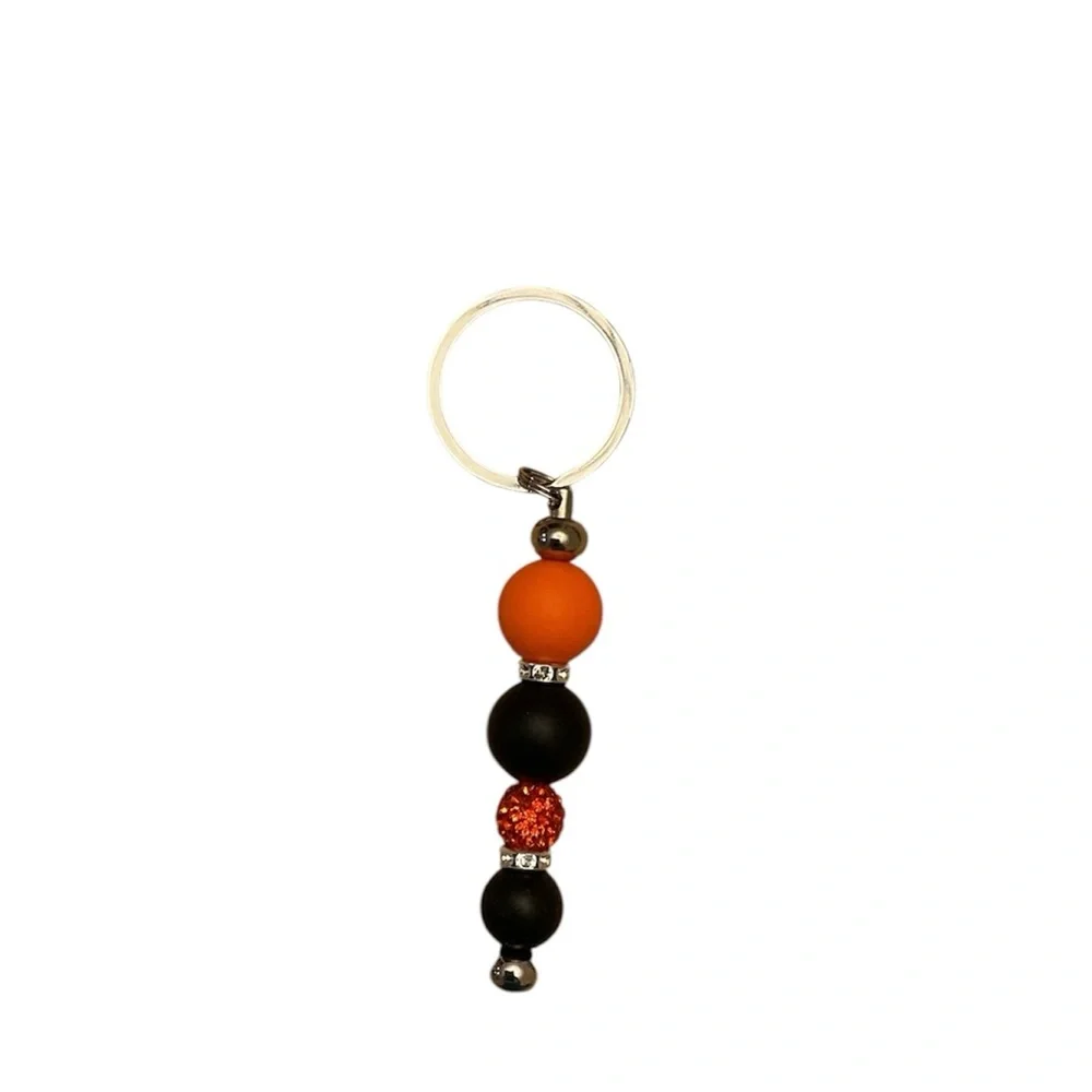Hand Crafted Orange and Black Beaded Key Holder
